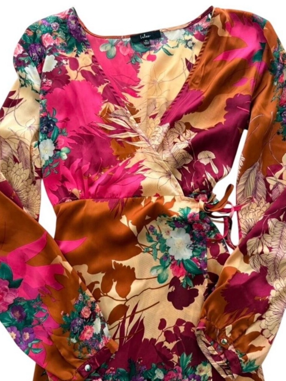 Lulu’s Burgundy Floral Maxi Wrap Put On A Smile Dress size XL - Picture 3 of 9